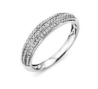 Miore Anillo de mujer con varias filas de diamantes Pavé, alianza de boda de oro blanco de 9 quilates/375 diamantes de 0,23 quilates, Oro, Diamante