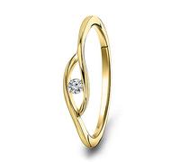 MIORE Anillo de mujer de oro blanco y amarillo 9 kt 375. Anillo solitario con diamante natural 0,05 ct. Anillo de compromiso. Joyas para mujer hipoalergénicas. Empaquetado en caja joyero regalo, Gold