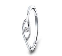 MIORE Anillo de mujer de oro blanco y amarillo 9 kt 375. Anillo solitario con diamante natural 0,05 ct. Anillo de compromiso. Joyas para mujer hipoalergénicas. Empaquetado en caja joyero regalo, Gold