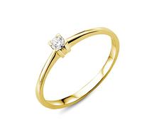 Miore Anillo Mujer Solitario con Diamante Natural, Oro Amarillo 18K | Anillo de compromiso para mujer de Oro Amarillo 18K, diamante sobre cuatro garras con banda fina.