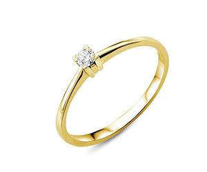 Miore Anillo Mujer Solitario con Diamante Natural, Oro Amarillo 18K | Anillo de compromiso para mujer de Oro Amarillo 18K, diamante sobre cuatro garras con banda fina.