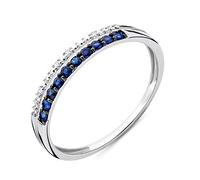 Miore - Anillo para mujer, anillo eternidad con doble hilera de diamantes en oro blanco 9 Karat / 375 oro con piedras preciosas zafiro azul 0,19 quilates y diamantes brillantes, Oro, Zafiro