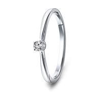 MIORE Anillo solitario de compromiso para mujer, oro blanco de 9 quilates/375, diamante brillante de 0,07 quilates, Oro blanco