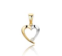 MIORE - Colgante Mujer Corazón en Oro Blanco y Oro Amarillo con Circonita, Oro Real de 9KT 375, Colgante Corazón al que puedes agregar tu propia cadena, Joya Hipoalergénica.