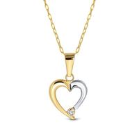 MIORE Colgante Mujer Corazón Oro Amarillo y Blanco 9K 375 con Circonita Cúbica. Joya elegante de oro auténtico presentada en estuche de regalo, ideal para mujer en ocasiones especiales
