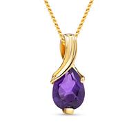 MIORE, Colgante Mujer en Oro Amarillo 9K 375 con Ametista en Forma de Pera, Joya Sofisticada con Piedra Violeta, Colgante de Oro presentado en Estuche de Regalo para Mujer