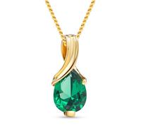 MIORE, Colgante Mujer en Oro Amarillo 9K 375 con Esmeralda en Forma de Pera, Joyería de Oro Auténtico con Esmeralda Verde, Colgante Elegante para Mujer presentado en Estuche de Regalo