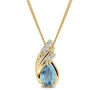 MIORE Colgante Mujer Oro Amarillo de 9 ct 375, Colgante con gema Topacio Azul 0,55 ct, Gema de Nacimiento, Diamantes 0,03 ct, Cadena barbada 45 cm de Plata 925 chapada en oro, con Estuche para joyas