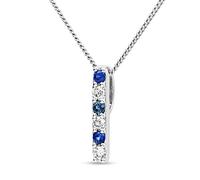 Miore collar con diamantes y zafiros en oro blanco 9 quilates 375 con colgante con 3 diamantes naturales 0,07 quilates alternando con 3 zafiros azules naturales 0,09 quilates; cadena de longitud 45 cm