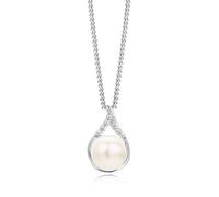 MIORE Collar de mujer de plata, cadena con colgante de perlas cultivadas de agua dulce y circonitas de plata de ley 925. Grumetta cadena de 45 cm de largo. Colgante de mujer hipoalergénico.