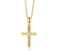 MIORE - Collar de Oro Amarillo de 9K para Mujer, Cadena de 45 cm y Colgante de Cruz con Diamante Brillante - Joyería de Lujo Entregada en Caja de Regalo