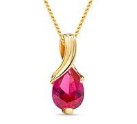 MIORE - Collar Mujer con Rubí en Forma de gota. Colgante de Oro Amarillo de 14KT 585 - Cadena de 45 cm - Joya Hipoalergénica.