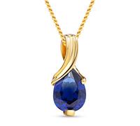 MIORE - Collar Mujer con Zafiro en Forma de gota. Colgante de Oro Amarillo de 14KT 585 - Cadena de 45 cm - Joya Hipoalergénica.