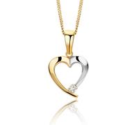 MIORE - Collar Mujer Corazón en Oro Blanco y Oro Amarillo con Circonita, Oro Real de 9KT 375, Colgante Corazón con Cadena de 45 cm en Plata de Ley 925 Dorados en Oro de 18KT, Joya Hipoalergénica.