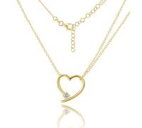 MIORE Collar Mujer de Plata de Ley 925 Bañado en Oro de 18K 750, Collar Corazón, Colgante Corazón Circonita y Cadena de 45 cm (Extensión de 4 cm) Hecho a Mano en Italia, Joyas Dorados con Joyero