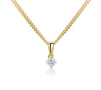 MIORE Collares de Oro para Mujer en Oro Amarillo 375 9K, con Cadena de Rizo de Plata de Ley 925 de 45 cm- Colgante Collar de Diamantes Solitarios de 0,10ct Entregado Joyas con Joyero