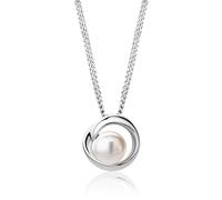 MIORE Collares Mujer de Plata con Colgante de Perla Blanca de 8 mm Plata Sterling 925, Cadena Barbada a 45 cm, Hipoalergénico, Joyería hecha a mano, Se entrega en Estuche para Joyas