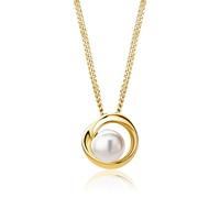 MIORE Collares Mujer de Plata con Colgante de Perla Blanca de 8 mm, Plata Sterling 925 Chapado en oro de 18 ct, Cadena Barbada a 45 cm, Hipoalergénico, Joyería hecha a mano con Estuche para Joyas