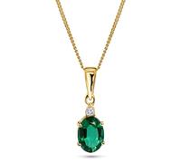 MIORE Collares Mujer Oro Amarillo de 9 ct 375, Colgante con Diamante Natural y Esmeralda Verde talla oval 0,68 ct, Cadena barbada de 45 cm, Hecho a mano, Se entrega con Estuche Para Joyas