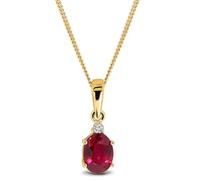 MIORE Collares Mujer Oro Amarillo de 9 ct 375, Colgante con Diamante Natural y Rubí Rojo Oval 0,93 ct, Cadena barbada de 45 cm, Hecho a mano, Se entrega con Estuche Para Joyas