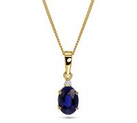 MIORE Collares Mujer Oro Amarillo/Oro Blanco 9 ct 375, Colgante con Diamante Natural y Gemas Ovales de Esmeralda Verde/Zafiro Azul/Rubí Rojo, Cadena Barbada 45 cm, Hecho a Mano, Estuche Para Joyas