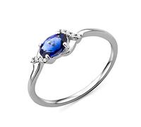 MIORE Jewelry Anillo de compromiso para mujer de 0,03 quilates con zafiro azul y 8 diamantes, oro blanco brillante, solitario de diamantes y gema de 9 quilates (375) de oro