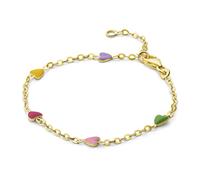 MIORE Kids, pulsera infantil con 5 corazones de esmalte de diferente color, en oro amarillo 375, longitud 14 cm (12 cm + 2 cm de extensión)