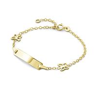 Miore Kids pulsera infantil con placa para nombre y 3 mariposas en oro amarillo 375, longitud 14 cm (12 cm + 2 cm de extensión)