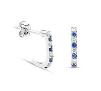 Miore pendientes criolla medio aro con diamantes y zafiros en oro blanco 9 kt 375 con 8 diamantes talla brillante 0,12 quilates y 8 zafiros azules naturales 0,15 quilates, cierre presión.