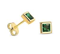 Miore pendientes cuadrados de presion para mujer en oro amarillo/blanco de 9 kt 375 con Rubí/Zafiro/Esmeralda (Oro amarillo, Esmeralda Sintética)