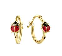 Miore Pendientes de aro Mariquita para niños en oro amarillo de 9 quilates 375 de 14 mm, dorado, esmalte., Dorado, Esmalte