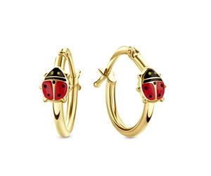 Miore Pendientes de aro Mariquita para niños en oro amarillo de 9 quilates 375 de 14 mm, dorado, esmalte., Dorado, Esmalte