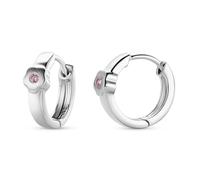 MIORE Pendientes de aro para Niñas, Plata de ley 925/ bañada en oro amarillo 18 quilates, Circonita cúbica 0,08 ct, Dos piedras rosas engastadas en Flor, Cierre de aro con bisagra