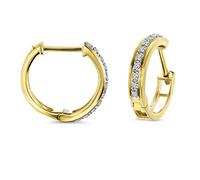Miore pendientes de aro redondos oro amarillo 9 kt 375 con diamantes talla brillante 0,06 ct - Ø 12,5Mm