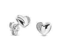 Miore Pendientes de corazón con diamantes talla brillante de 0,02 quilates en oro blanco 375 de 9 quilates, 7 x 6 mm, Oro, Diamante
