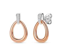Miore Pendientes de mujer con circonitas en plata de ley 925 chapados en oro rosa de 18 quilates 750, pendientes colgantes de diseño moderno hipoalergénico. Cierre con pasador y mariposa.