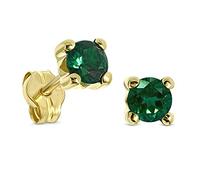 Miore Pendientes de mujer con oro amarillo de 9 quilates (375) y esmeralda sintética, corte redondo, 4.5 mm
