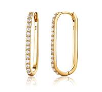 Miore Pendientes de mujer de plata de ley chapada en oro amarillo 18KT, pendientes de aro ovalado de plata de ley 925 y fila de circonitas.Hipoalergénico.