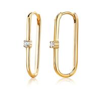 Miore Pendientes de mujer de plata de ley chapada en oro amarillo 18KT, plata de ley 925 Pendiente de aro ovalado y circonitas solitarias. Pendiente clásico hipoalergénico.