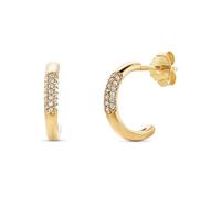 Miore Pendientes de mujer de plata de ley chapada en oro amarillo de 18KT, pendiente de aro de plata de ley 925 con pavé de circonitas cúbicas. Pendiente clásico