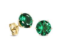 Miore Pendientes de Oro Amarillo 9 ct 375 para Mujer, Pendientes de 6 garras con presión 6,5mm con Gema esmeralda verde, Joyería con Piedras de Nacimiento, Se entrega con Estuche para joyas