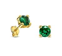 Miore - Pendientes de Oro Amarillo 9K con Esmeralda Verde Natural de 1,20 Ct en Engaste de Garras - Pendientes de Mujer con Cierre de Tuerca - Incluye Estuche de Lujo