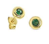 Miore - Pendientes de Oro Amarillo 9K para Mujer, Zarcillos Redondos con Esmeraldas Verdes de 0,22 ct - Hechos en Oro Amarillo de 9 Quilates 375 - Pendientes de Presión con Caja de Joyería