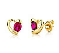 Miore - Pendientes de Oro Amarillo de 9K para Mujer con Rubíes Rojos: Pendientes de Corazón con Gemas de 0,64 ct - Hechos a Mano - Incluyen Caja de Joyería