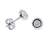 Miore - Pendientes de Oro Blanco 9K para Mujer, Zarcillos Redondos con Circonitas Blancas de 0,40 ct - Hechos en Oro Blanco de 9 Quilates 375 - Pendientes de Presión con Caja de Joyería