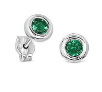 Miore - Pendientes de Oro Blanco 9K para Mujer, Zarcillos Redondos con Esmeraldas Verdes de 0,22 ct - Hechos en Oro Blanco de 9 Quilates 375 - Pendientes de Presión con Caja de Joyería