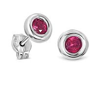 Miore - Pendientes de Oro Blanco 9K para Mujer, Zarcillos Redondos con Rubíes Rojos de 0,22 ct - Hechos en Oro Blanco de 9 Quilates 375 - Pendientes de Presión con Caja de Joyería