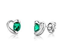 Miore - Pendientes de Oro Blanco de 9K para Mujer con Esmeraldas Verdes: Pendientes de Corazón con Gemas de 0,51 ct - Hechos a Mano - Incluyen Caja de Joyería