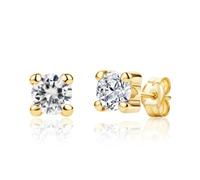 Miore Pendientes de Oro para Mujer, Pendientes en solitario forma redonda de 4 garras con presión en Oro Amarillo de 9 ct 375, con gema Circonita, Piercing con presión 5,5 x 5,5 mm con Estuche joyas