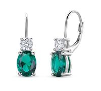Miore - Pendientes de Plata de Ley 925 para Mujer con Esmeralda Ovalada y Circonitas en Talla Brillante - Pendientes Colgantes con Cierre de Palanca - Incluye Caja de Joyería